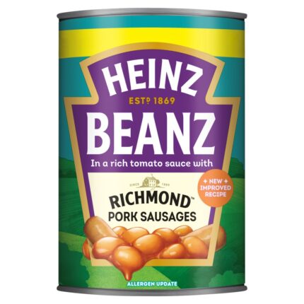 Heinz Beanz in a Rich Tomato Sauce with Richmond Pork Sausages