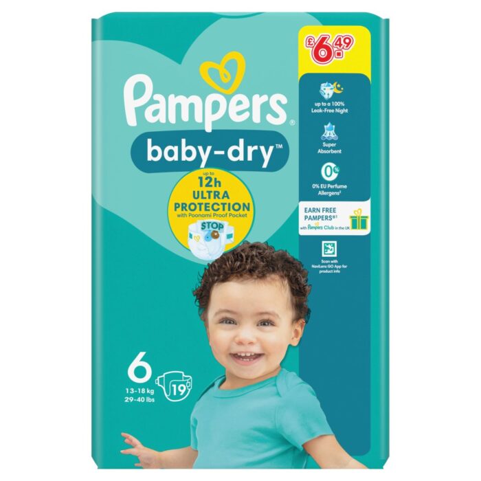 Pampers Baby-Dry Size 6, 19 Nappies, 13kg-18kg