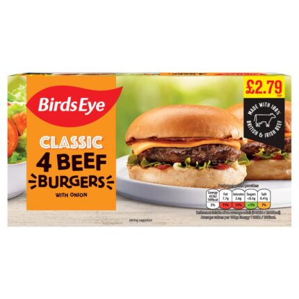 Birds Eye Classic 4 Beef Burgers with Onion 227g