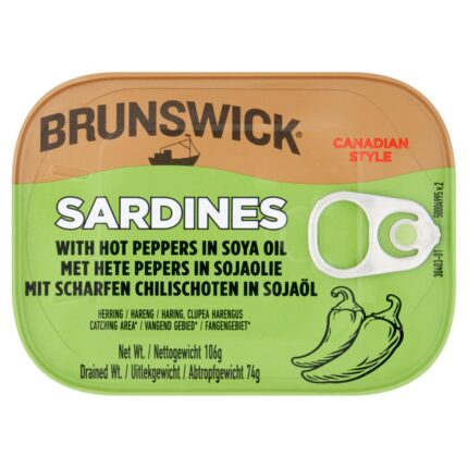 Brunswick Canadian Style Sardines with Hot Pepper in Soya Oil 106g