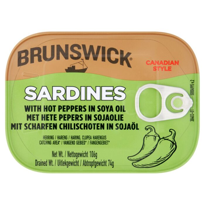 Brunswick Canadian Style Sardines with Hot Pepper in Soya Oil 106g