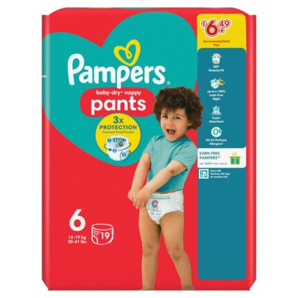 Pampers Baby-Dry Nappy Pants Size 6, 19 Nappies, 14kg-19kg