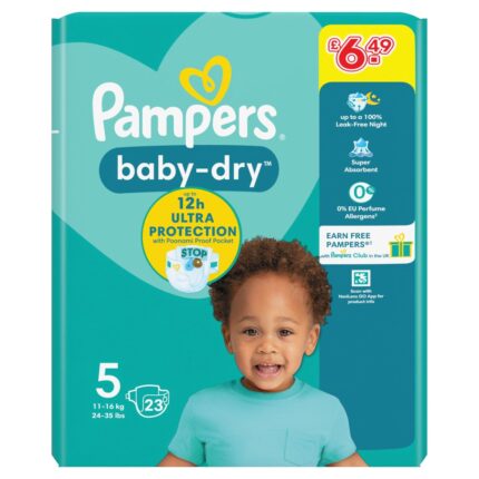 Pampers Baby-Dry Size 5, 23 Nappies, 11kg-16kg