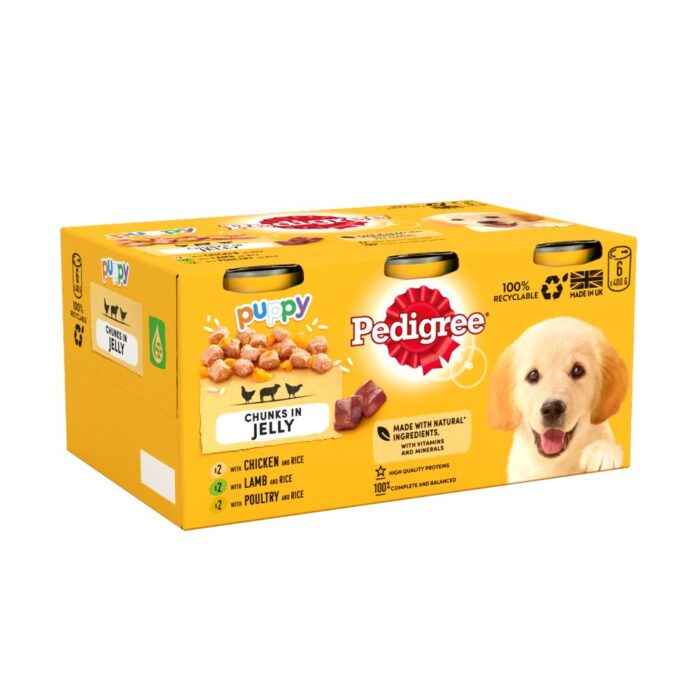 Pedigree Puppy Wet Dog Food Tins Mixed in Jelly 6 x 400g